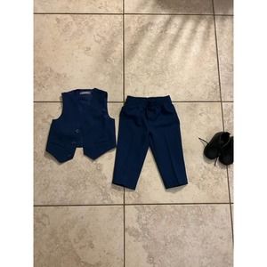 Van Heusen Baby 12 Month Navy Blue Suit Vest Pants and Size 3 Shoes